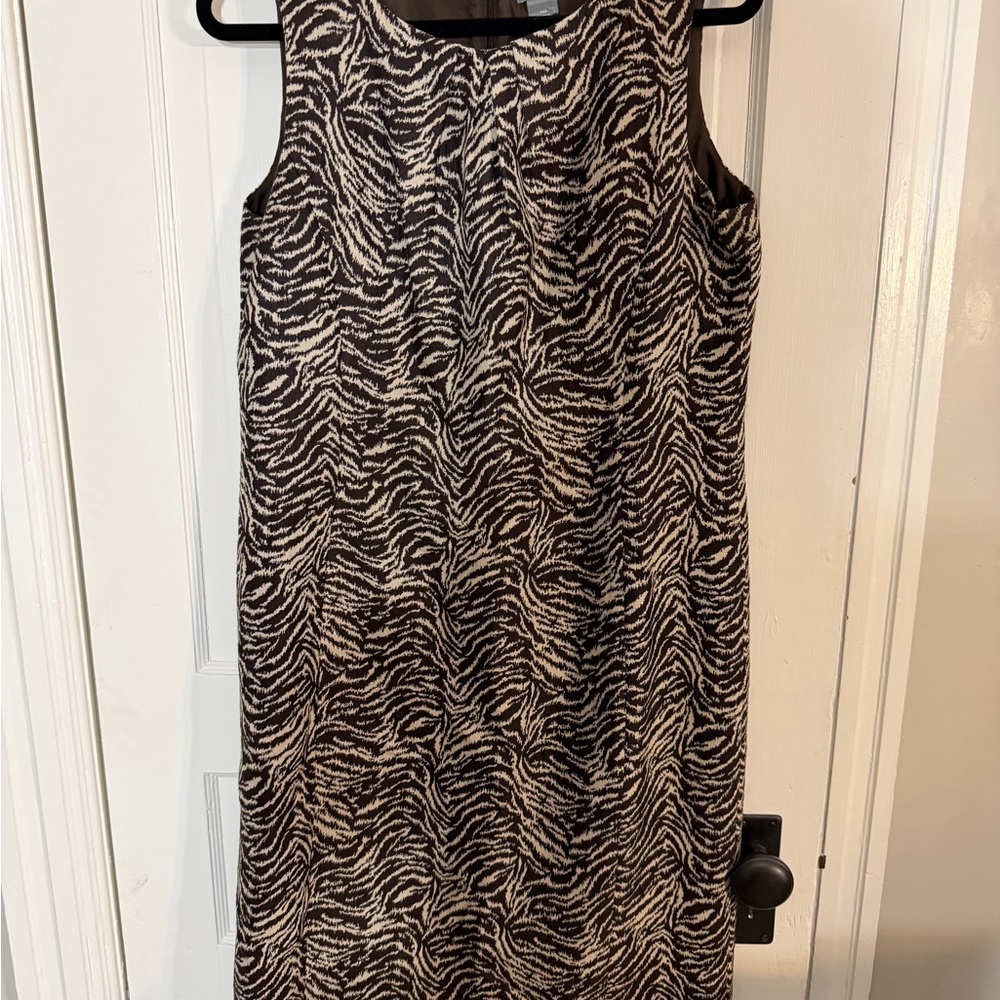 Ann Taylor Zebra-Print Sleeveless Midi Dress in Black and Cream